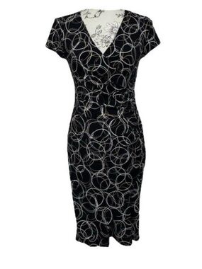 Joseph Ribkoff Wrap-Style Dress | Black Gold and White | 6 |
